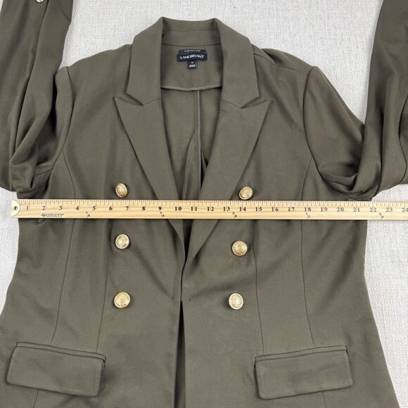 Lane Bryant The Bryant Blazer Size 16 Olive Green Gold Buttons Ponte Jacket - Picture 14 of 16